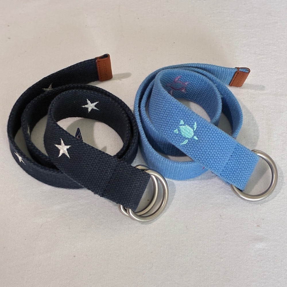 2 Vineyard Vines D-Ring Belts Boys Medium Blue Navy Stars Turtles Preppy Beach